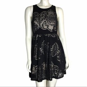 Lush size S black lace w tan lining sleeveless BOHO scoop neck fit & flare dress